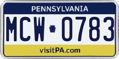 PA license plate MCW0783
