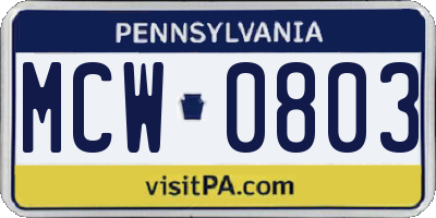 PA license plate MCW0803