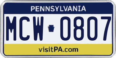 PA license plate MCW0807