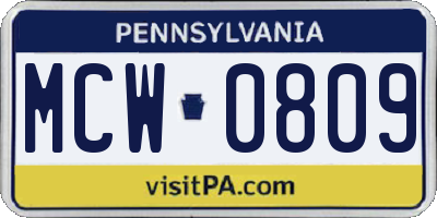 PA license plate MCW0809