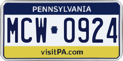 PA license plate MCW0924