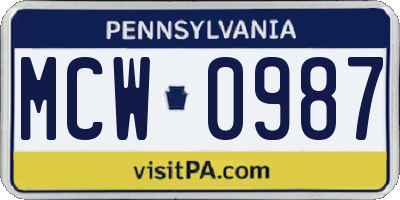 PA license plate MCW0987