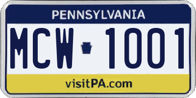 PA license plate MCW1001