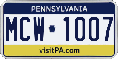 PA license plate MCW1007