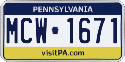 PA license plate MCW1671