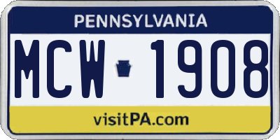PA license plate MCW1908