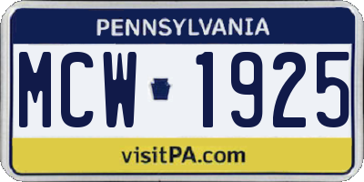 PA license plate MCW1925