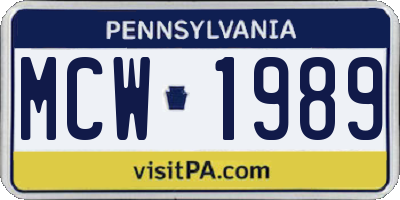 PA license plate MCW1989
