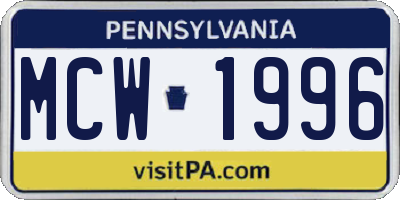 PA license plate MCW1996