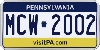 PA license plate MCW2002
