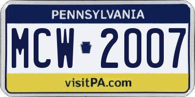 PA license plate MCW2007