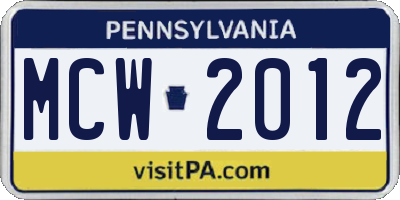 PA license plate MCW2012