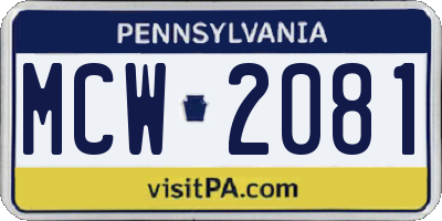 PA license plate MCW2081