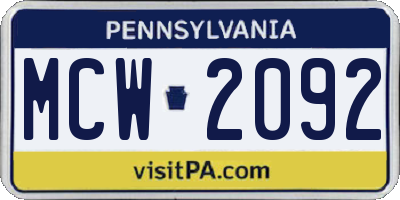 PA license plate MCW2092