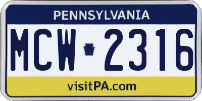 PA license plate MCW2316