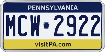 PA license plate MCW2922