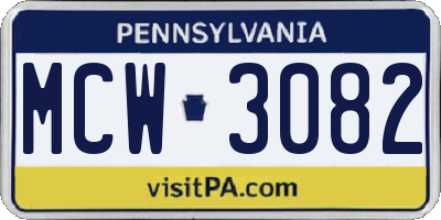PA license plate MCW3082