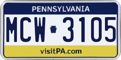 PA license plate MCW3105