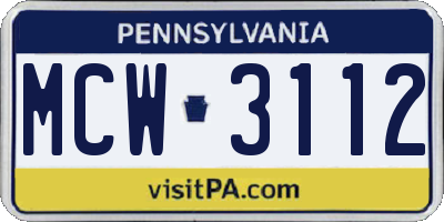 PA license plate MCW3112