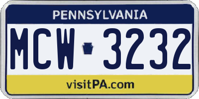 PA license plate MCW3232