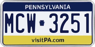 PA license plate MCW3251