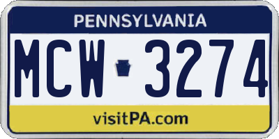 PA license plate MCW3274