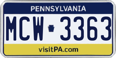 PA license plate MCW3363