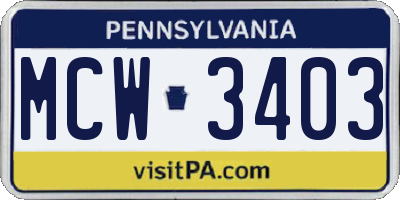 PA license plate MCW3403