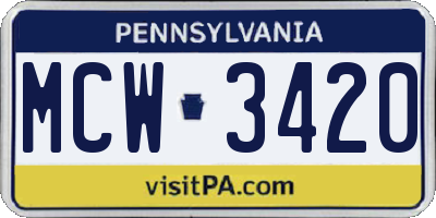 PA license plate MCW3420