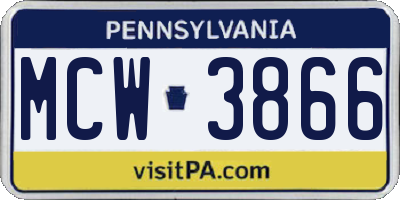 PA license plate MCW3866