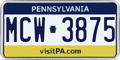 PA license plate MCW3875