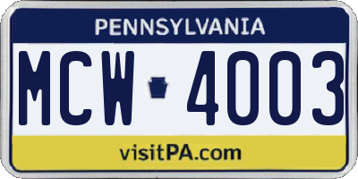 PA license plate MCW4003
