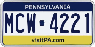 PA license plate MCW4221