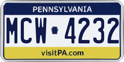 PA license plate MCW4232