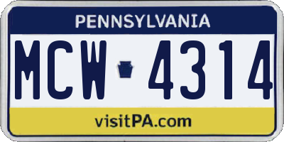 PA license plate MCW4314
