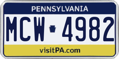 PA license plate MCW4982