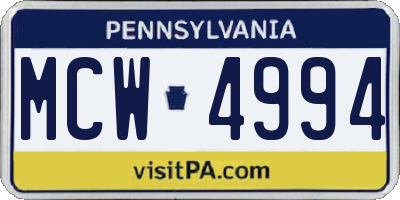 PA license plate MCW4994