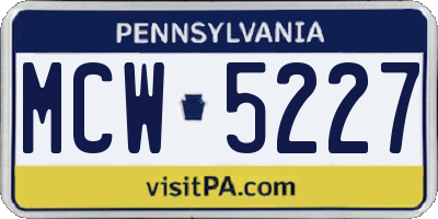 PA license plate MCW5227