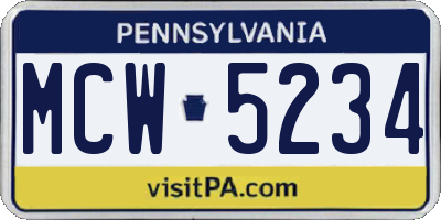 PA license plate MCW5234