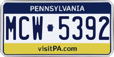 PA license plate MCW5392