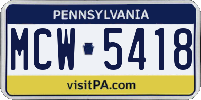PA license plate MCW5418