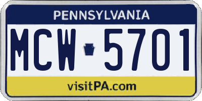 PA license plate MCW5701
