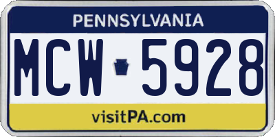 PA license plate MCW5928