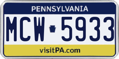 PA license plate MCW5933
