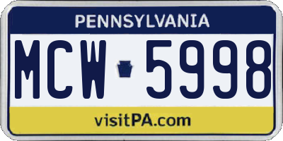 PA license plate MCW5998