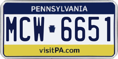 PA license plate MCW6651