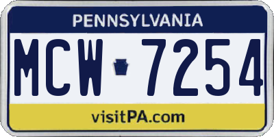 PA license plate MCW7254