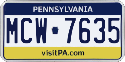PA license plate MCW7635