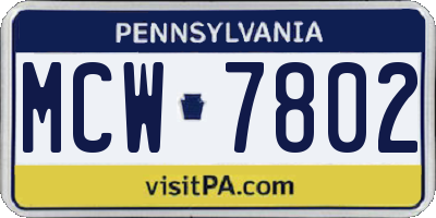 PA license plate MCW7802