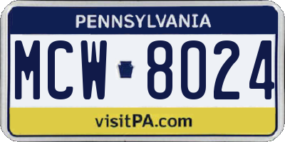 PA license plate MCW8024